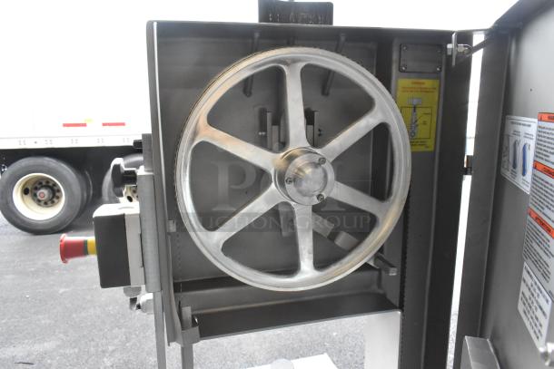 2025 Pro-Cut KS-120 Vertical Band Meat Saw, 120" blade, floor model, 220V, 3-phase, safety labels visible, excellent condition.