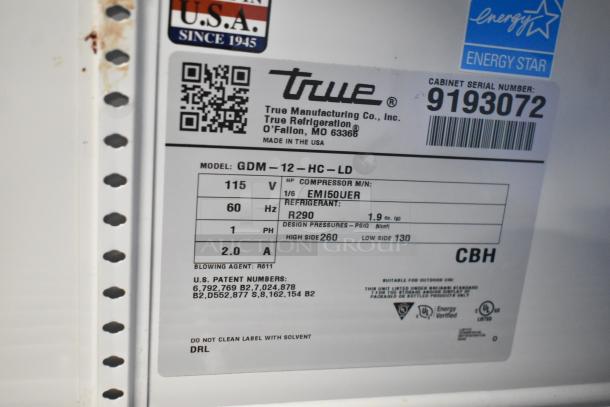 2017 True GDM-12-HC-LD merchandiser label showing model, voltage, phase, and Energy Star rating.