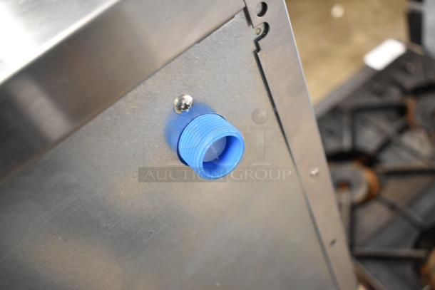 2024 Hoshizaki AM-50BAJ-DS icemaker, blue water connection detail, stainless steel finish, 115V, 1 phase.