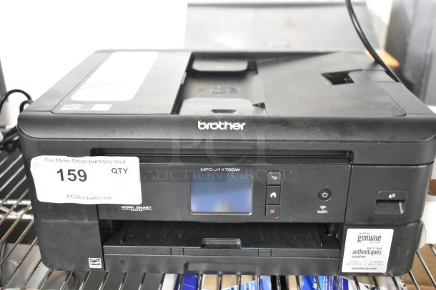 Brother MFC-J1170DW countertop copier scanner printer, black, features Wi-Fi, touchscreen, genuine ink use, good condition.