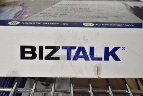 Biztalk BR200 Business Band Two Way Radio box, featuring 18 hours of battery life and PC programmability.