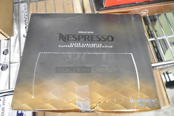 Box of Nespresso Creations Caffè Caramello flavored coffee. Net weight 305g (10.7 oz). Box shows slight wear.