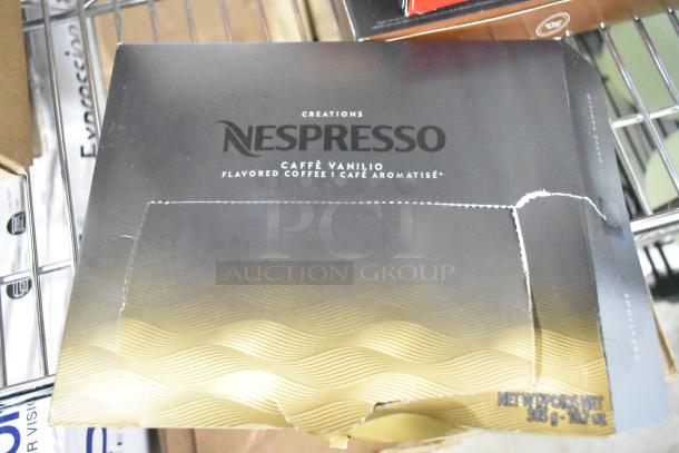 Box of Nespresso Caffè Vanilio flavored coffee, slight wear on packaging, 305g net weight.
