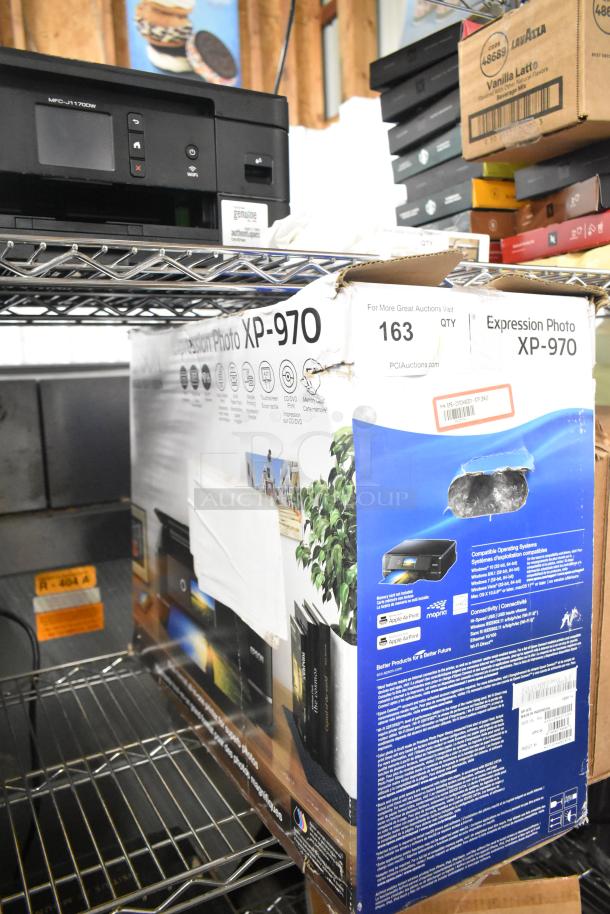 Epson Expression Photo XP-970 Wide Format Printer in original packaging, visible box wear. Compatible with Apple AirPrint.
