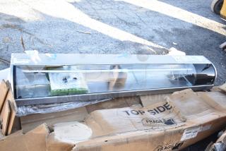 BRAND NEW Hoshizaki HNC-210BA-R-SLH 83" Display Case with right-side compressor. Broken glass visible.