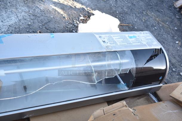 Brand new Hoshizaki HNC-210BA-R-SLH sushi display case, 83", right side compressor, with broken curved glass.