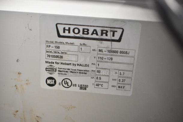 Brand new 2022 Hobart FP-150 food processor label, 110-120V, 1 Phase, Serial: 761059530, made in Sweden by Hallde.