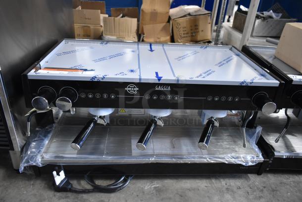 Brand new Gaggia MGV293NPU Vetro black 3-group automatic espresso machine, 220/230V, 1 phase, slight scratches.