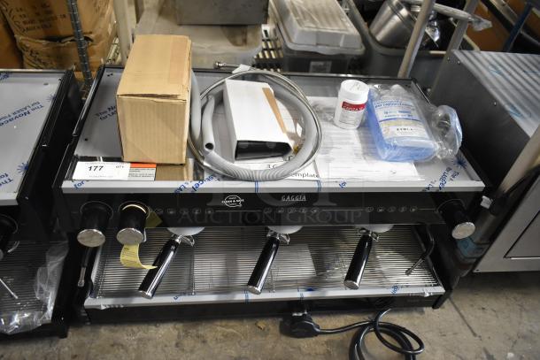 Gaggia MGV293NPU Vetro Black 3 Group Espresso Machine, new, slight scratches, 220/230V, accessories included.