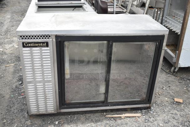 Continental BBUC50S-SS-SGD Commercial Back Bar Cooler Merchandiser, stainless steel, sliding glass doors, fair condition.