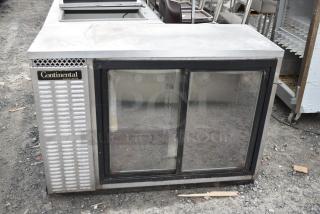 Continental BBUC50S-SS-SGD Commercial Back Bar Cooler Merchandiser, stainless steel, sliding glass doors, fair condition.