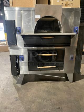 Bakers Pride double stacked stainless steel pizza oven, model FC-516/D125, natural gas, on legs, used condition.