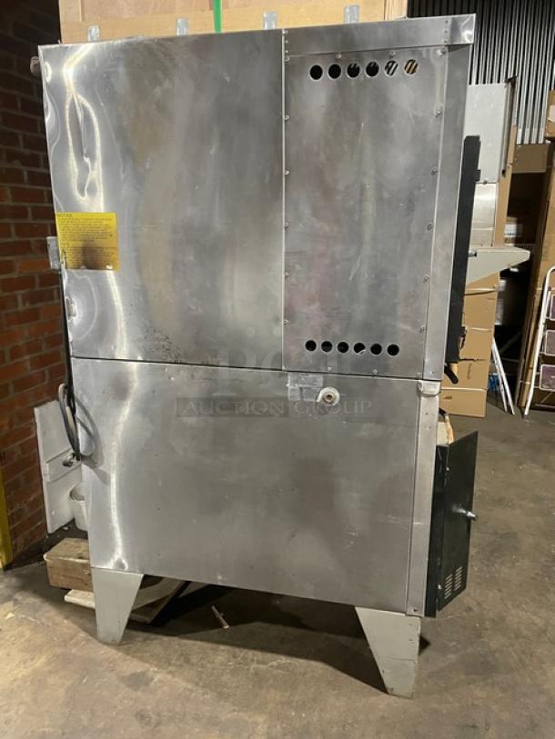 Bakers Pride FC-516/D125 stainless steel natural gas double stacked pizza oven on legs; commercial use; model FC516/D125.