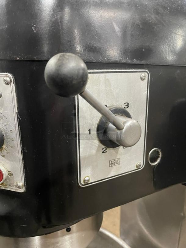 Hobart L800 commercial mixer, black, 80 qt, electric floor model, speed control lever, includes mixing bowl, good condition.