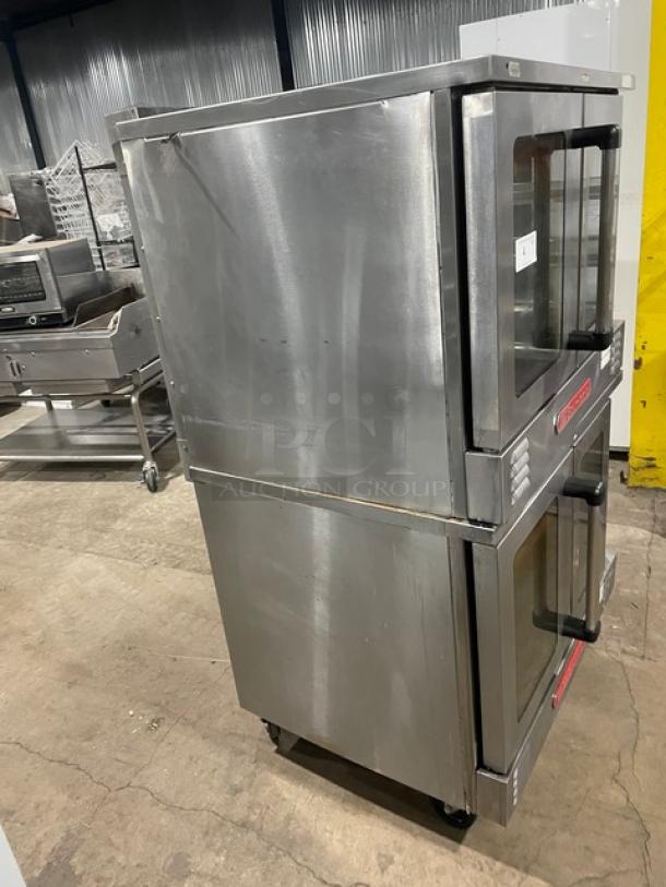Southbend SL-Series stainless steel double-stack gas convection oven on casters, includes wired rack. Good condition.