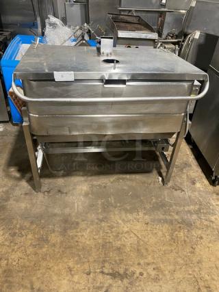 Groen NHFPE4 stainless steel 40-gal tilt skillet with single spout faucet; natural gas, 1 phase; on legs; commercial use.