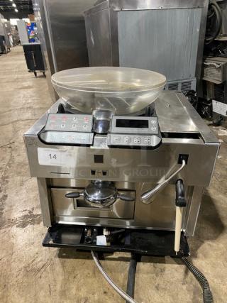 Thermoplan Mastrena CS2 commercial espresso machine, stainless steel, 2018 model, with bean hopper, controls, 208V, SN: 40-148773.
