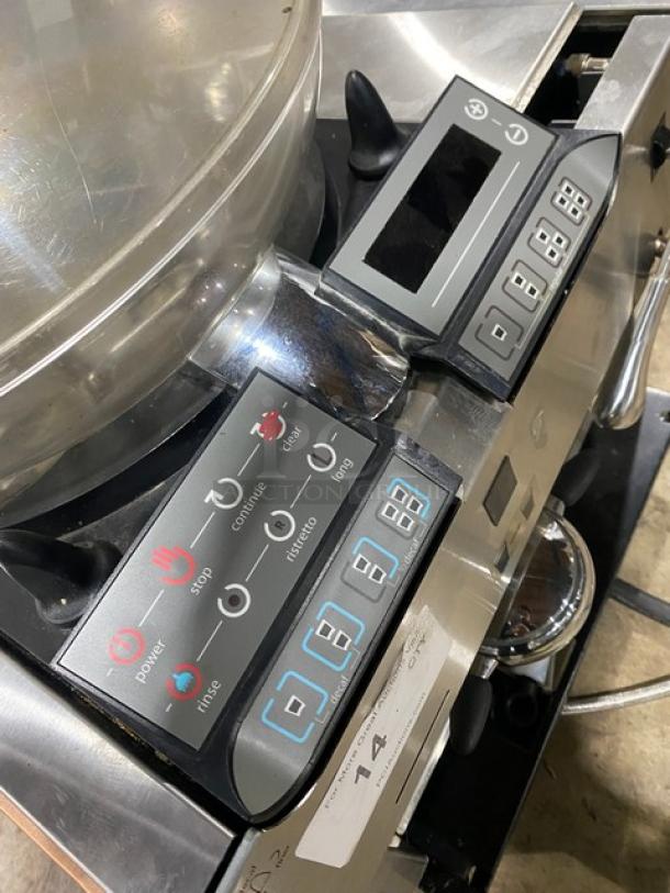 Thermoplan Mastrena CS2 espresso machine, stainless steel, 2018 model, with control panel and bean hopper, SN: 40-148773.