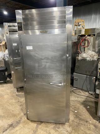 Traulsen stainless steel roll-in refrigerator, model RRI132LUT, single door, 115V, commercial use, good condition.