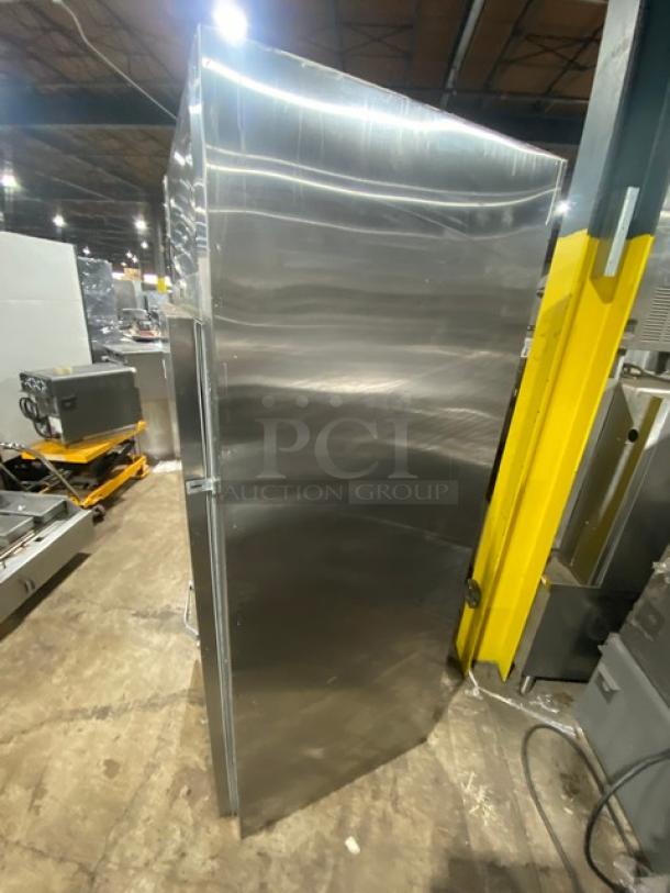 Traulsen stainless steel single door roll-in refrigerator, model RRI1-32LUT, in good condition.