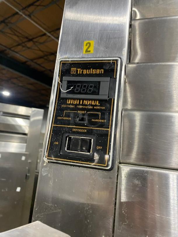 Traulsen commercial stainless steel single door roll-in refrigerator, model RRI1-32LUT, digital temperature monitor, 115V.