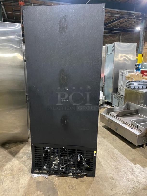 Structural Concepts Oasis B32 refrigerated open merchandiser, 3 shelves, pull-down night curtain, 120V 1 Phase, black exterior.