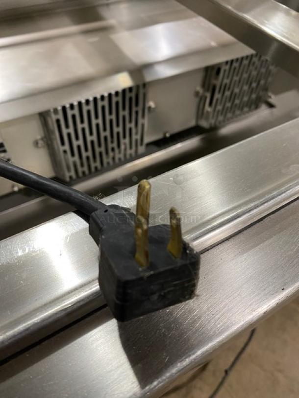 Atlas Metal WCMBT4 stainless steel refrigerated salad bar power cord and vent, 115V, on casters.