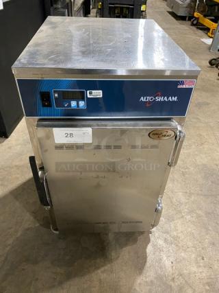 Alto-Shaam Model 500-S stainless steel heated holding cabinet with universal pan rack, on casters. Serial #2641908-000.