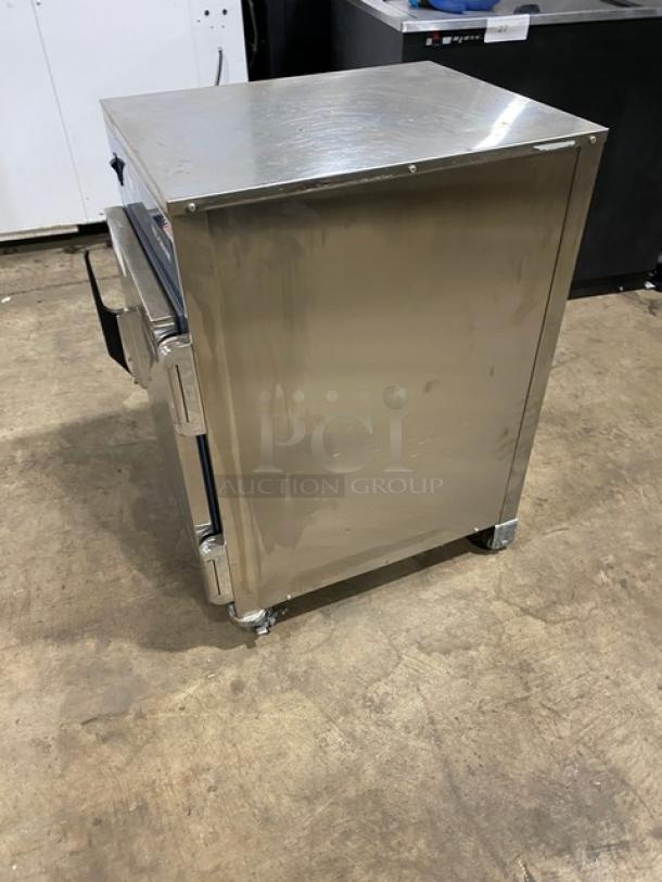 Alto-Shaam 500-S stainless steel mobile heated cabinet, Model 500S, 2019, on casters, in working condition.