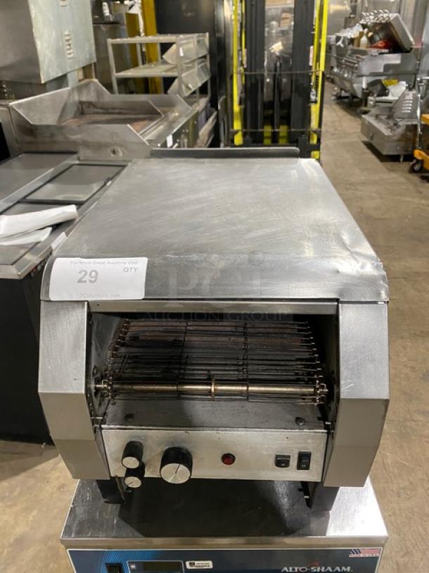 Hatco Toast-Qwik Series stainless steel conveyor toaster, electric-powered, countertop model, used condition.