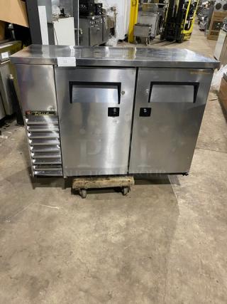 True Commercial Stainless Steel Back Bar Cooler, model TBB-24-48S, two solid doors, black coated wire rack, 115V.