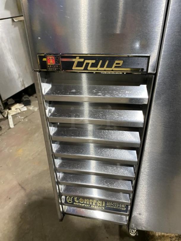 True Commercial Stainless Steel 2 Door Back Bar Cooler, Model TBB-24-48S, featuring a black coated wired rack.