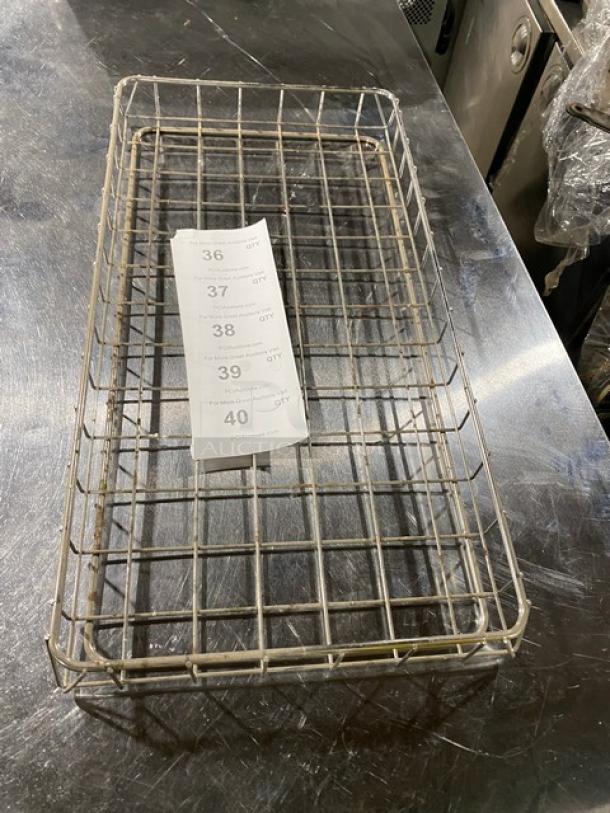 Commercial chrome-plated full-size pastry wired rack, rectangular with grid design. Slight wear; ideal for bagel display.