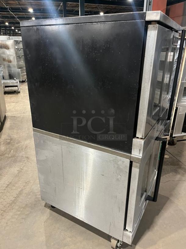 Garland Master 200/300 Series double-stacked convection oven, natural gas powered, with view-through doors and wire racks.