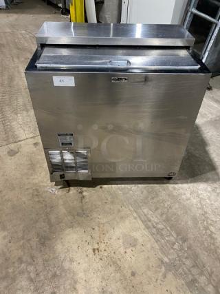 Perlick FR36 stainless steel refrigerated glass chiller/froster, 115V, on casters. Visible label: Model and SN details.
