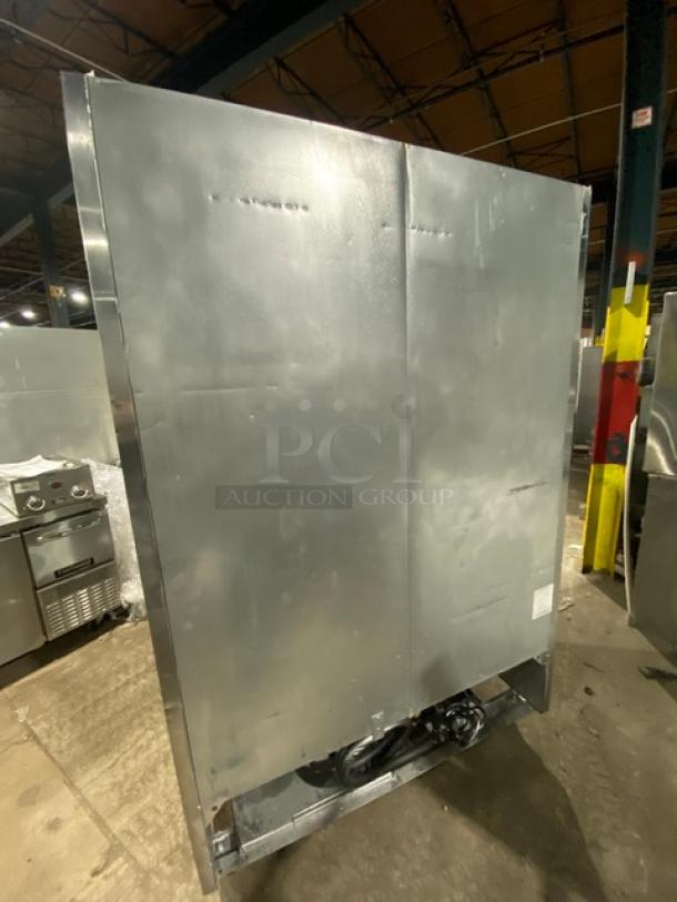 Atosa B Series double glass swing door refrigerator, Model MCF8707, stainless steel, on casters, commercial use.