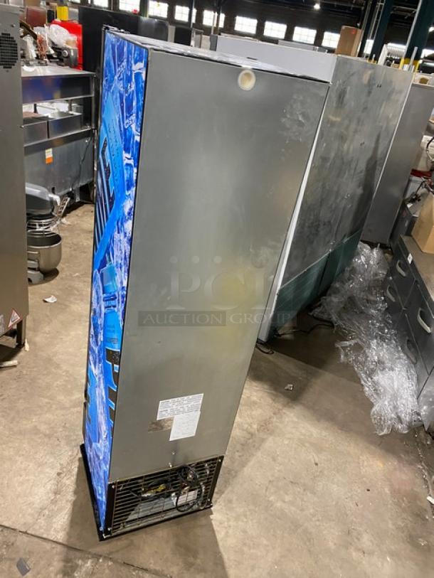 Imbrera VR08R6 commercial black reach-in refrigerator, single glass swing door, poly coated rack, Energy Star certified.