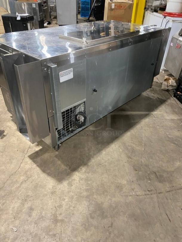 Continental Commercial Stainless Steel 3-Door Refrigerated Prep Table, Model RA6BNB, with poly-coated rack and casters.