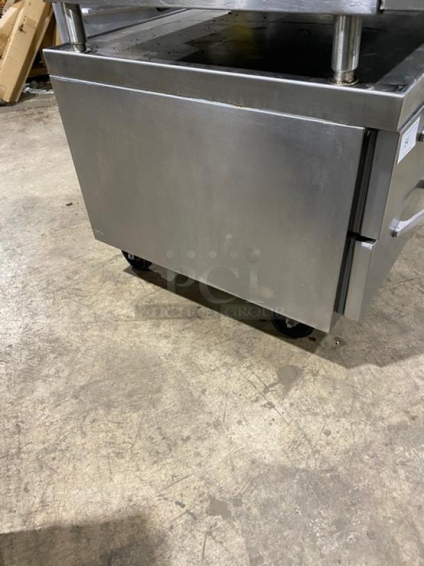 Beverage-Air Stainless Steel 2 Drawer Refrigerated Chef Base, Model WTFCS36D1, on casters, with worktop, 115V, 1 Phase.