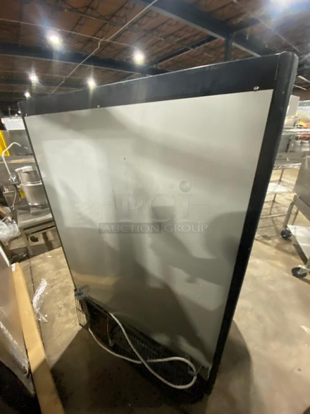 Turbo Air TOM-40M(B) black refrigerated merchandiser, stainless steel interior, 120V, multi-tier, commercial use.