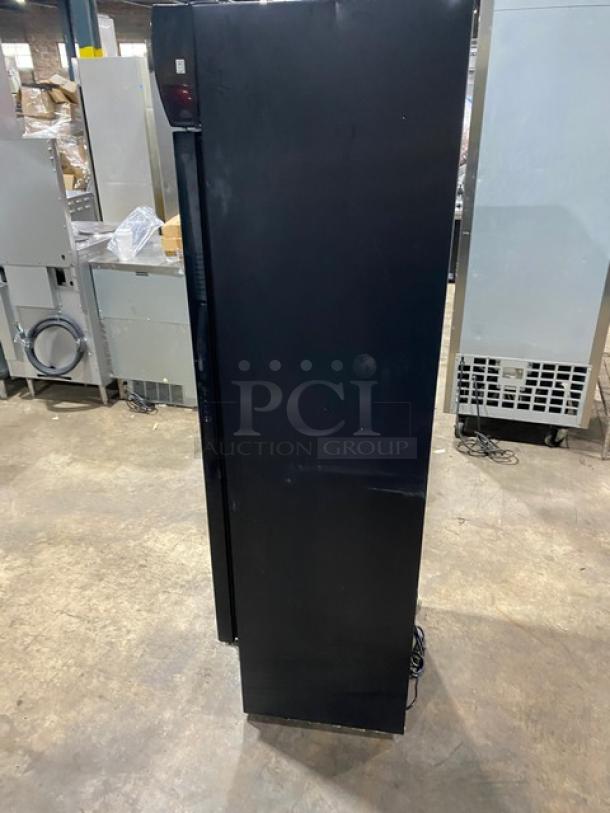KoolMore Commercial Black Single Glass Swing Door Refrigerator, Model MDR-9CP, with poly coated wired rack, 115V.