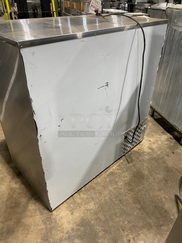 Leader LB48SC 48" stainless steel worktop refrigerator with double glass sliding doors, chrome rack, 115V, SN: AB05C2226.