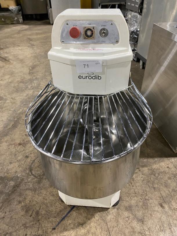 Eurodib LM50 spiral dough mixer, single speed, stainless steel bowl, electric, 220V, model SN: 4005275, good condition.
