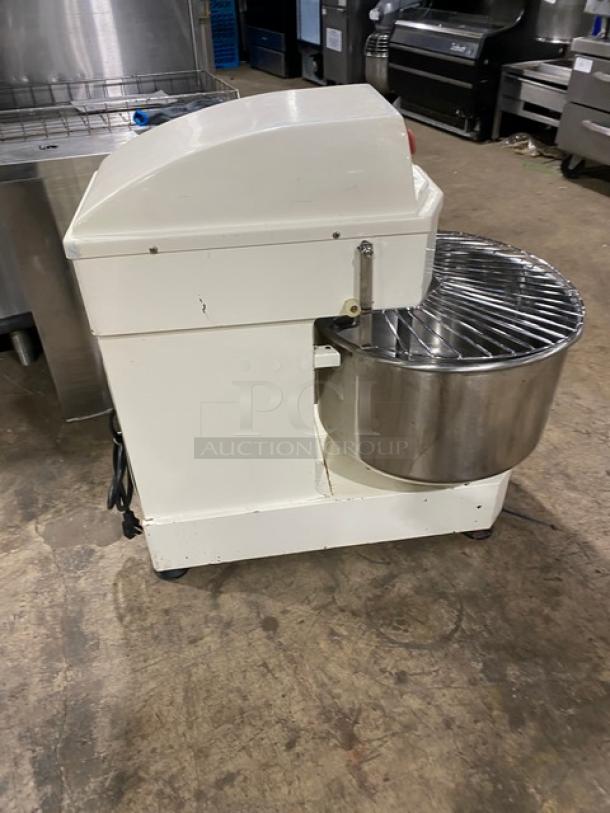 Eurodib LM50 spiral dough mixer, single speed, white, with stainless steel bowl, commercial use, 220V, SN: 4005275.