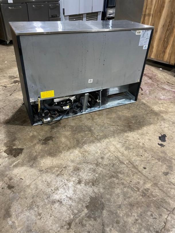 Alamo Black Glass 3-Door Barback Cooler, Model BBT350, with poly coated wire rack and stainless steel worktop. 115V.