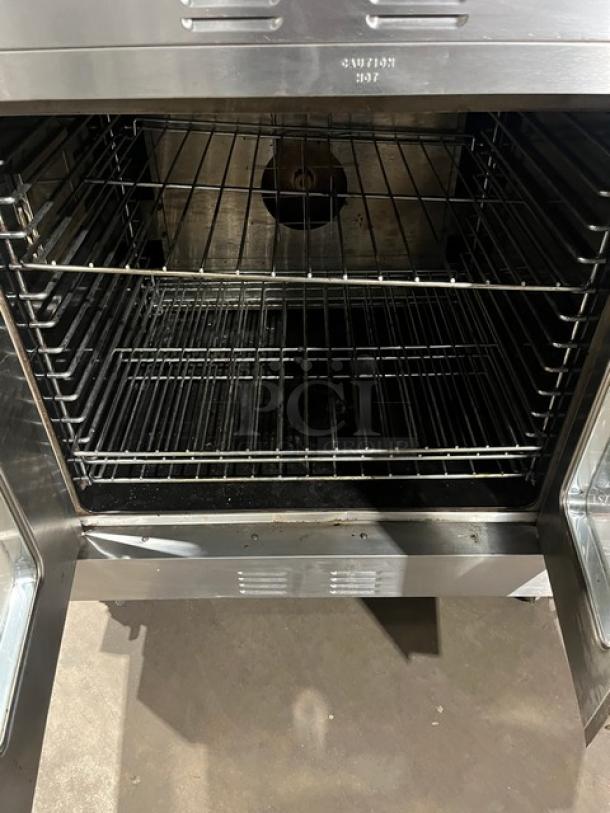 Garland Master 200/300 Series convection oven, double stacked, natural gas, view-through door, wire racks, commercial casters.