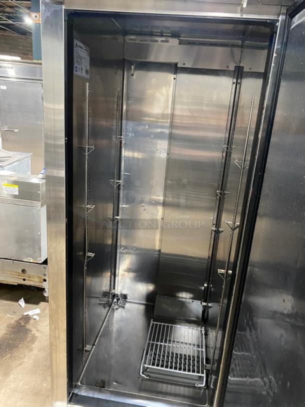 Everest EBR1 commercial stainless steel refrigerator, single solid swing door, Energy Star certified, 115V, 1 phase, interior view.