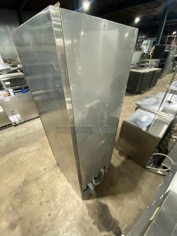 Turbo Air TSR-23D commercial stainless steel single door refrigerator in good condition, 115V, 1 Phase. Model and SN visible.