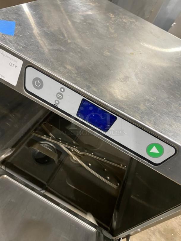 Hobart LXEH commercial undercounter dishwasher, stainless steel, high-temp, 120/208-240V, model LXEH SN: 23-1150-000.