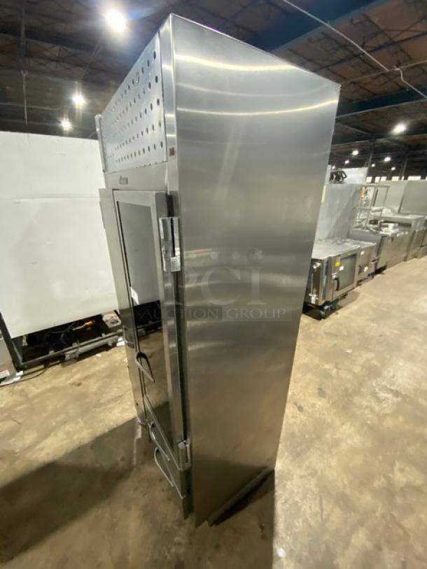 Traulsen stainless steel dual-zone fridge/freezer with 2 doors, 3 drawers. Model URS36DT, chrome racks, excellent condition.